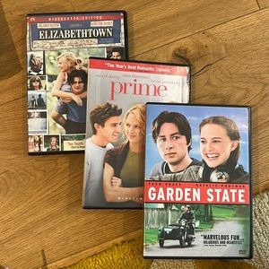 3 amazing movies in DVD. Elizabethtown, Prime & Garden State all classic romcoms